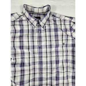 Marmot Mens XL Plaid Short Sleeve Button Up Shirt Purple Grey Hiking Casual